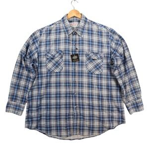 Anthony's Flannel Shirt Mens XL Blue 100% Cotton‎ Plaid Vintage Button Up